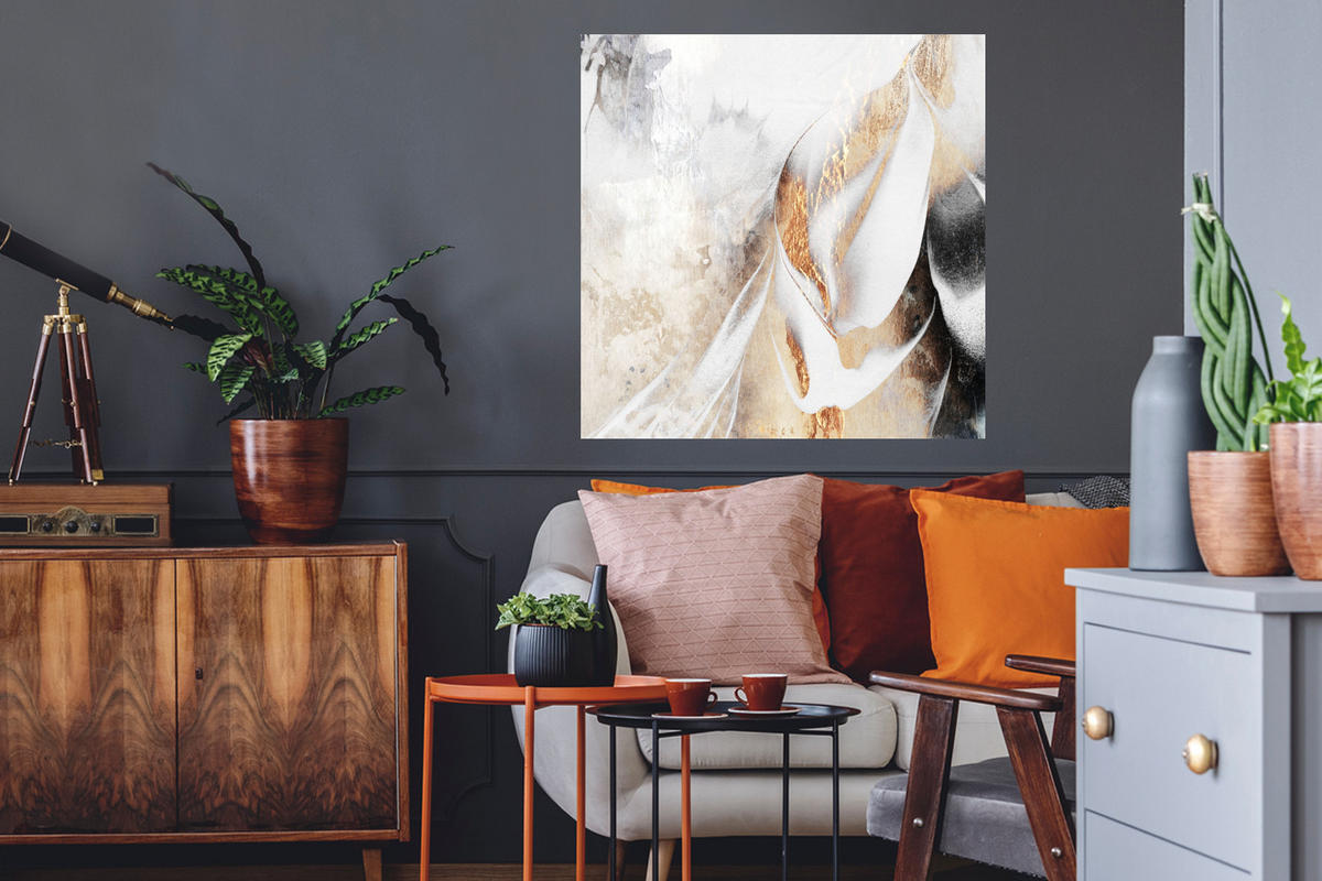 WANDTATTOO Luxus - Abstrakt - Gold - Weiß 50x50 cm - Goldfarben, Kunststoff (50/50/0.1cm) - MuchoWow