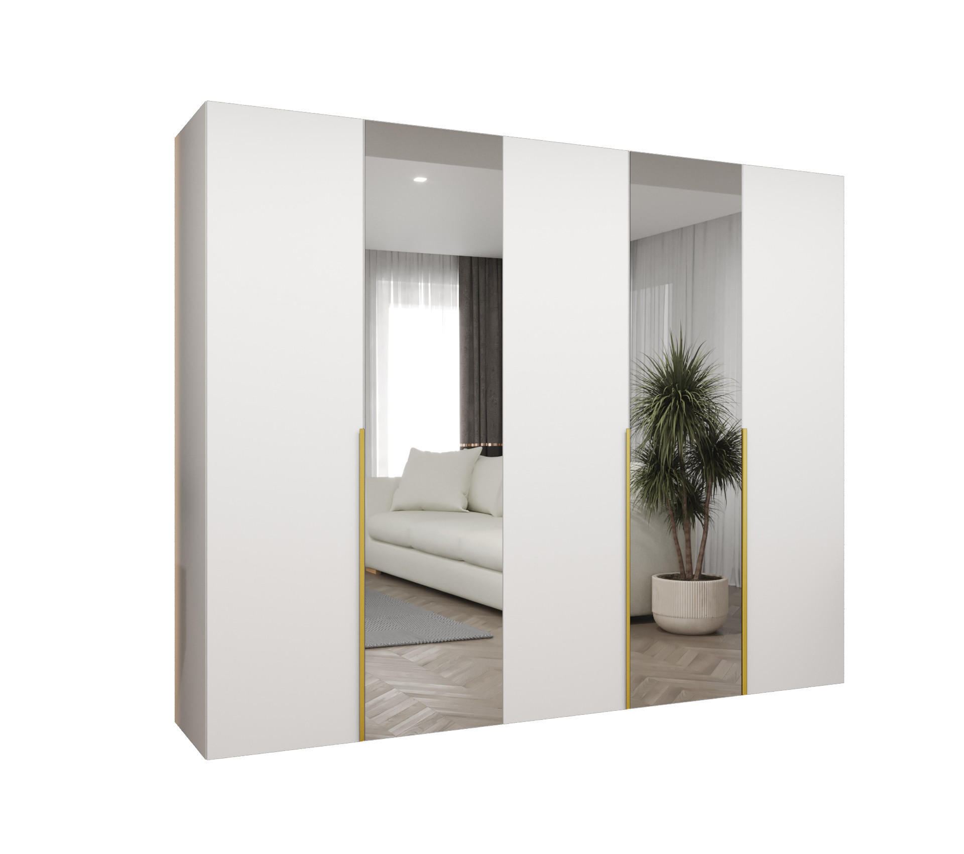 DREHTÜRENSCHRANK 202/250/52 5-türig - Goldfarben/Weiß, Holz (250/202/52cm) - Abiks Möbel