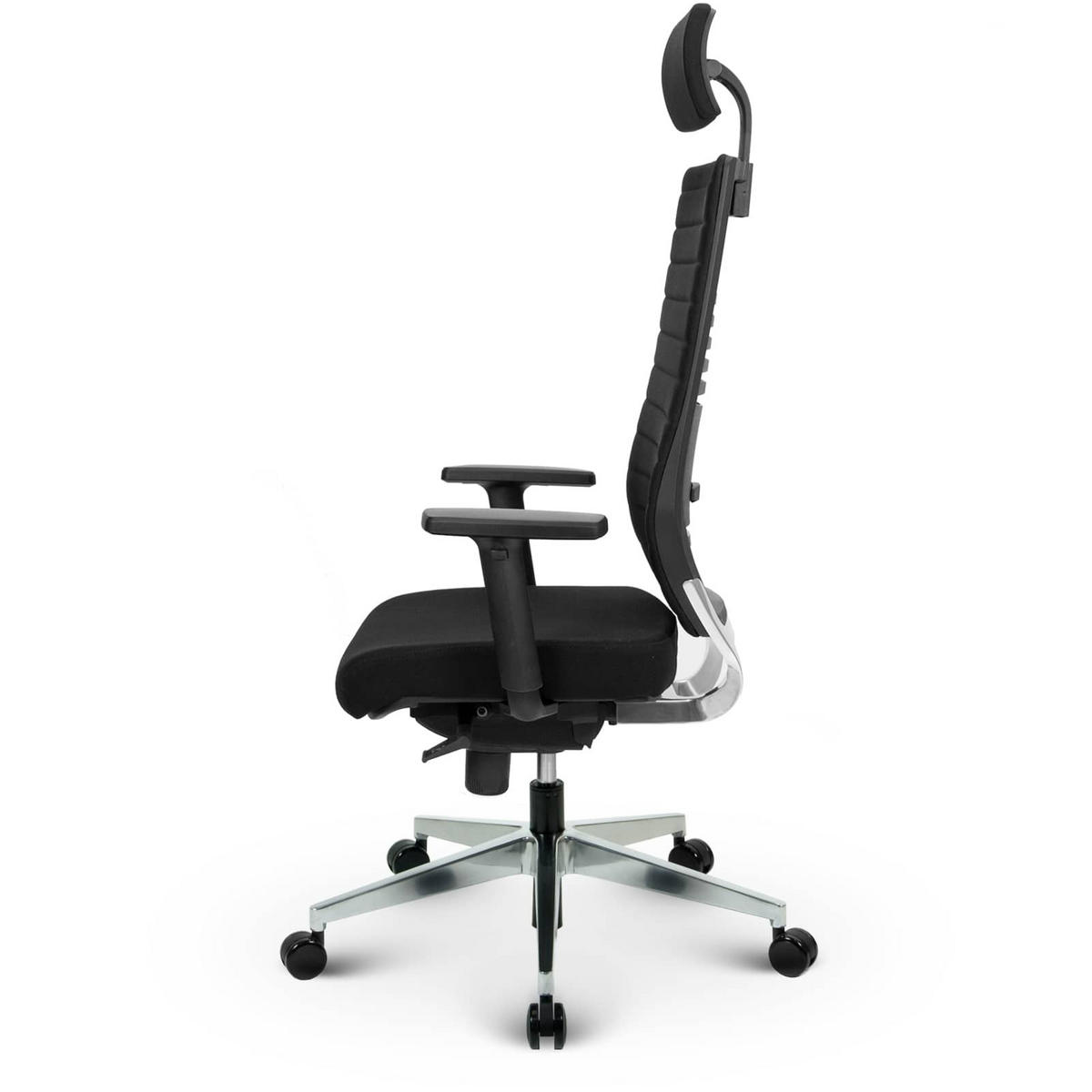 CHEFSESSEL V1301 Stoff Schwarz - ergonomisch, 150 kg belastbar, Sitzhöhe 51-63cm - Schwarz, Kunststoff/Textil (65/134/69cm) - Versee