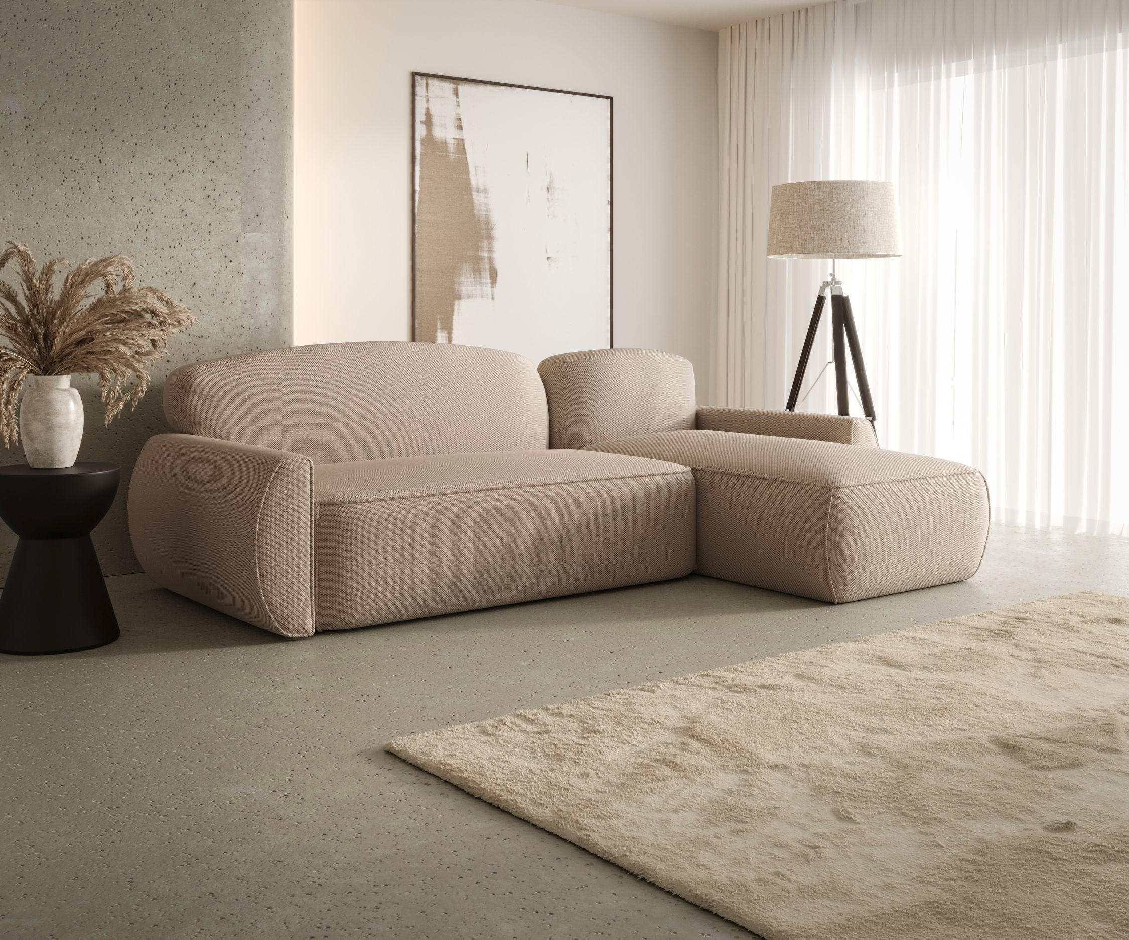 ECKSOFA mit Schlaffunktion LUCAS Curio 15 Rechts - Beige, Textil (240/145cm) - Bedante