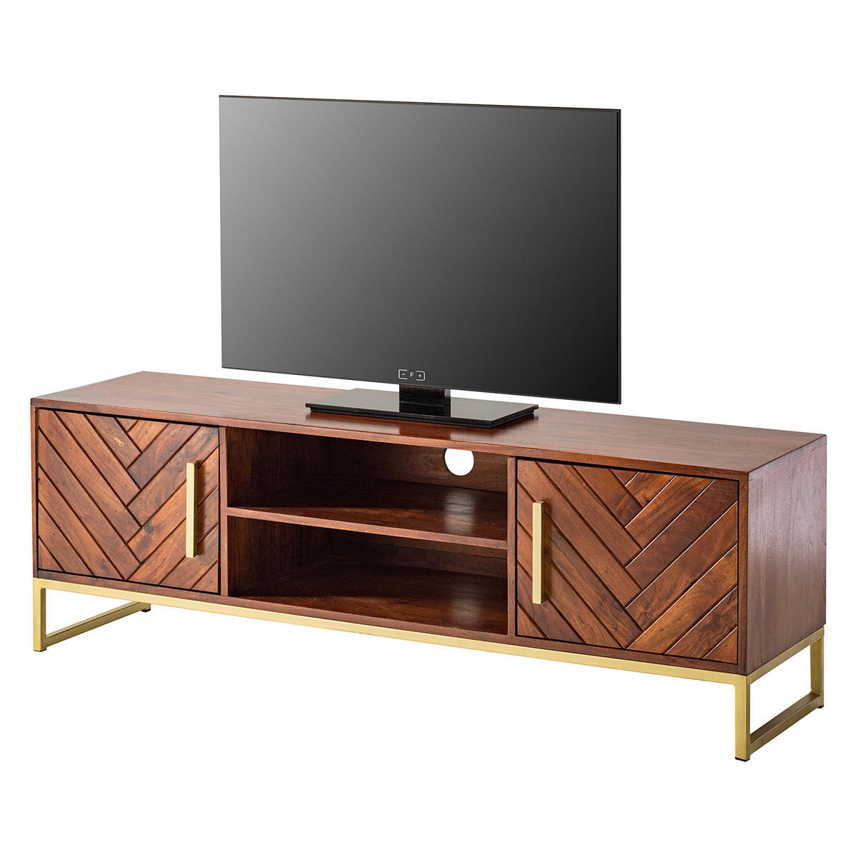 TV-LOWBOARD - Akazie massiv / Eisen - Goldfarben/Akaziefarben, Holz (150/50/39cm) - home24