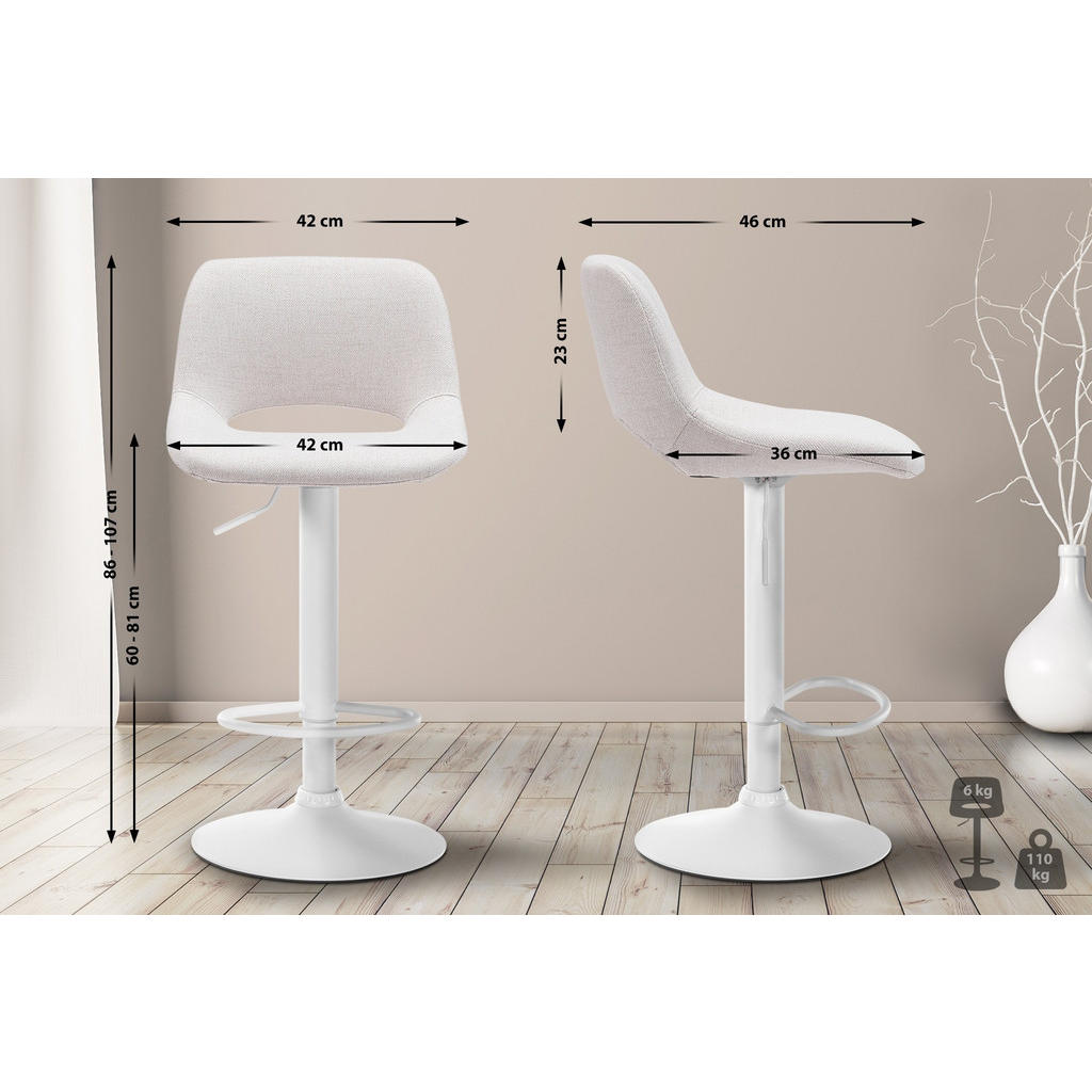 Thumbnail - CLP Barhocker, Creme, Textil, 42x86x46 cm, Esszimmer, Barmöbel, Barhocker