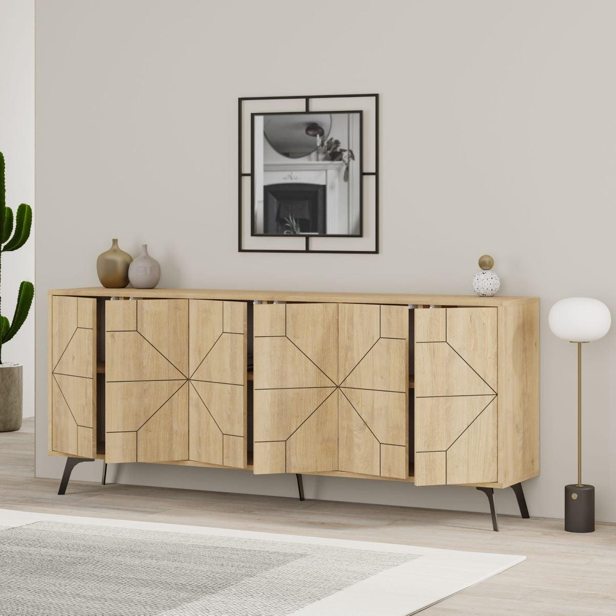 SIDEBOARD mit 6 dekorierten Türen L184 cm - Dune - Eichefarben, Holzwerkstoff (35/77.4/184cm) - Calicosy
