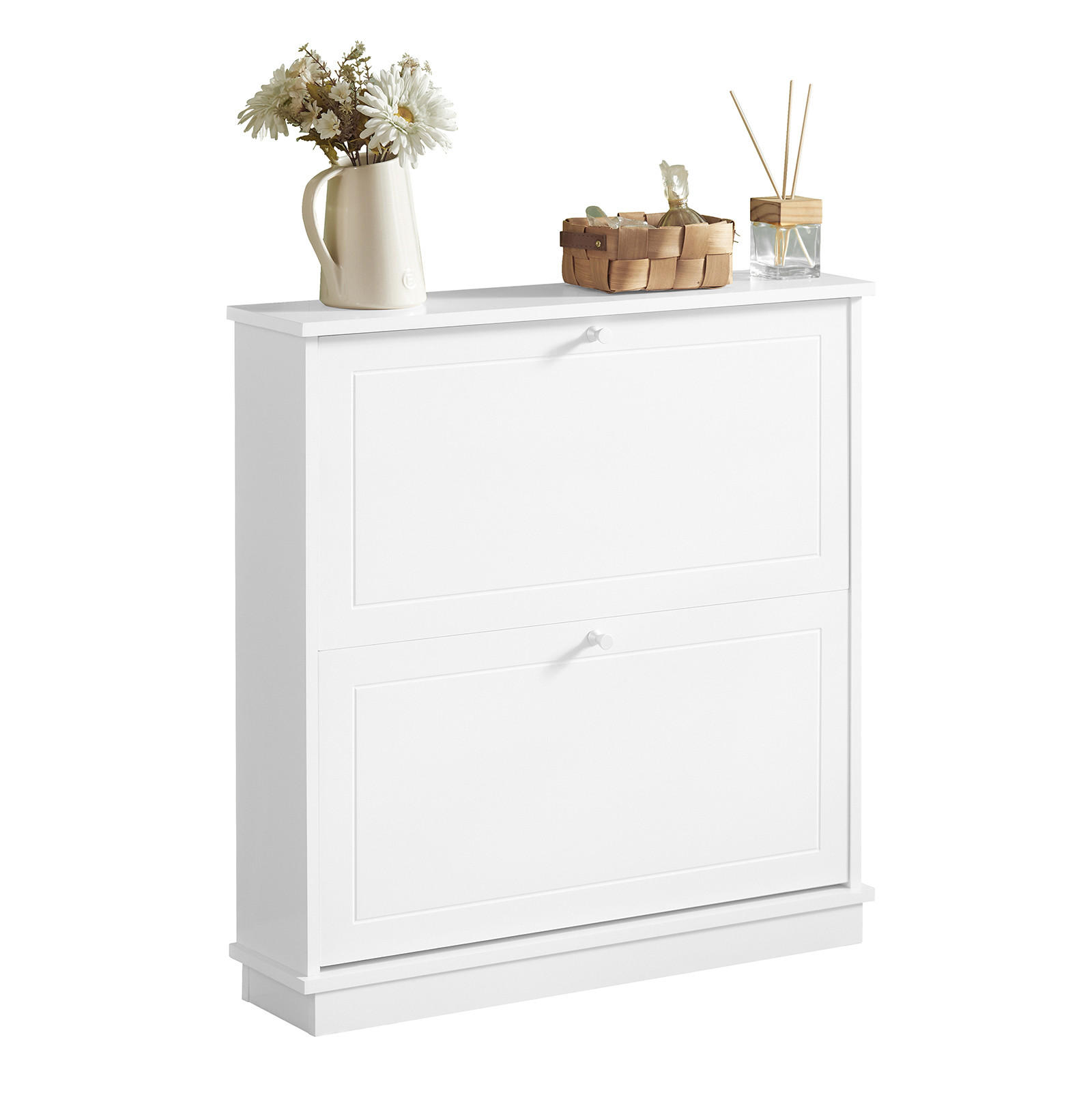 SoBuy BOTNÍK se dvěma dveřmi Bílá 76x18x78cm Minimalistický