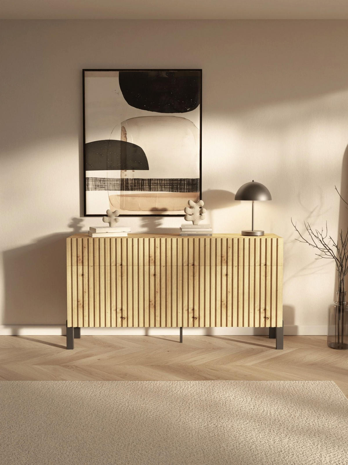 SIDEBOARD Telire 3-türig Artisan Eiche-Optik, 154 cm - Eichefarben/Beige, Holzwerkstoff/Metall (154/80.4/34cm) - Selsey