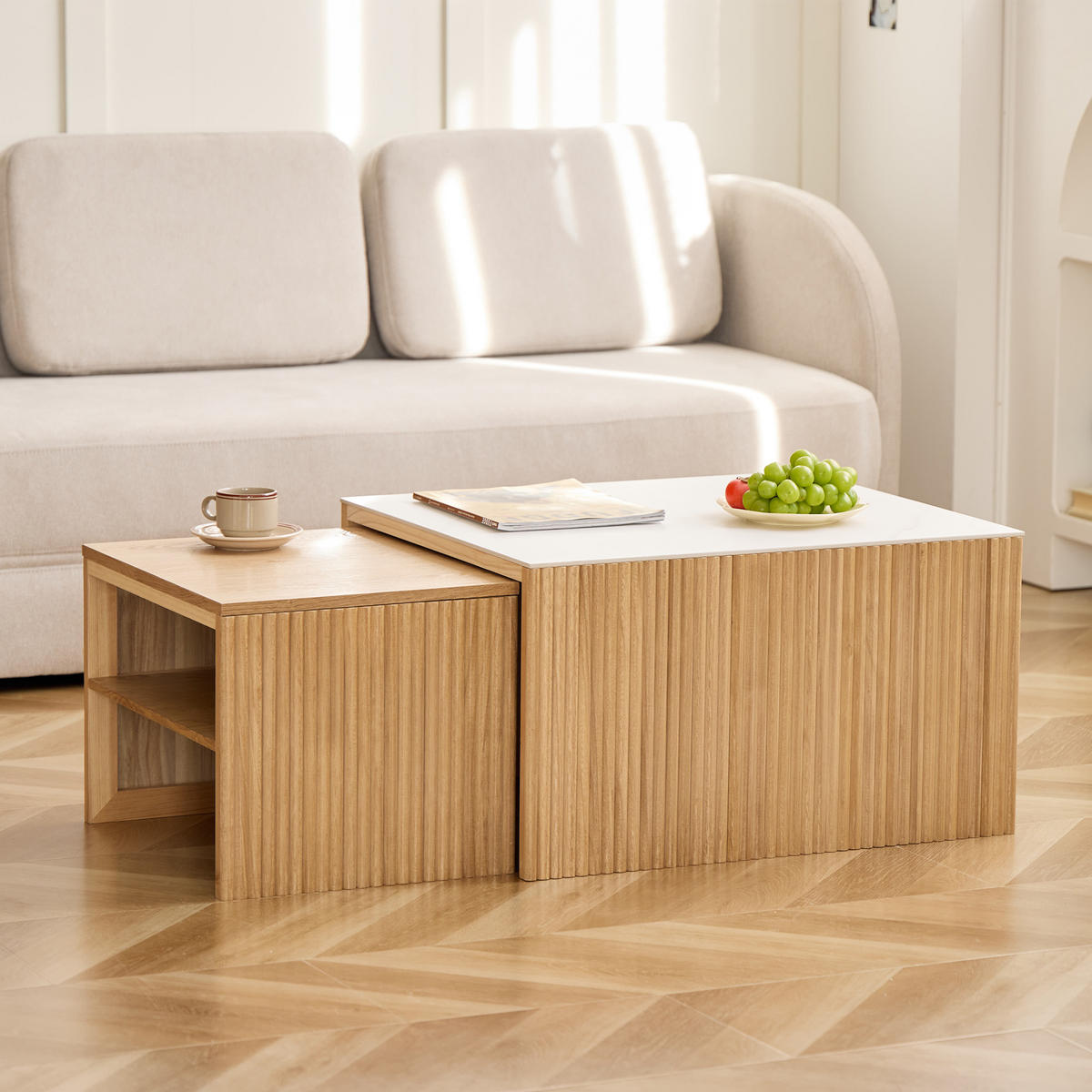 COUCHTISCH (2er Set) Rechteckig Braun 50 x 39 x 36 cm / 70 x 60 x 40 cm - Braun, Holz (60/70/40cm) - Nordlys
