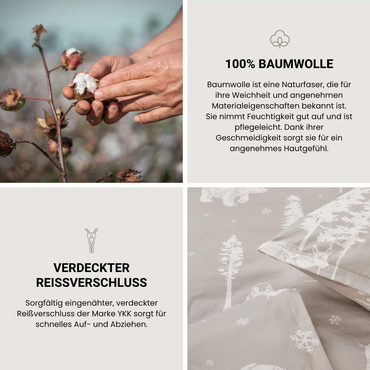 BETTWÄSCHESET Nordic - Feinbiber - 2-teilig - 135 x 200 cm - Greige - Greige, Textil (135/200cm) - SCHIESSER