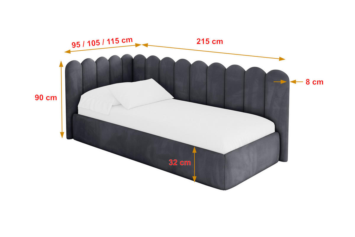EINZELLBETT Jugendbett mit Bettkasten, Rechts - ARTY 90x200 Dunkelgrau - Titanfarben, Holzwerkstoff/Textil (90/200cm) - ALTDECOR
