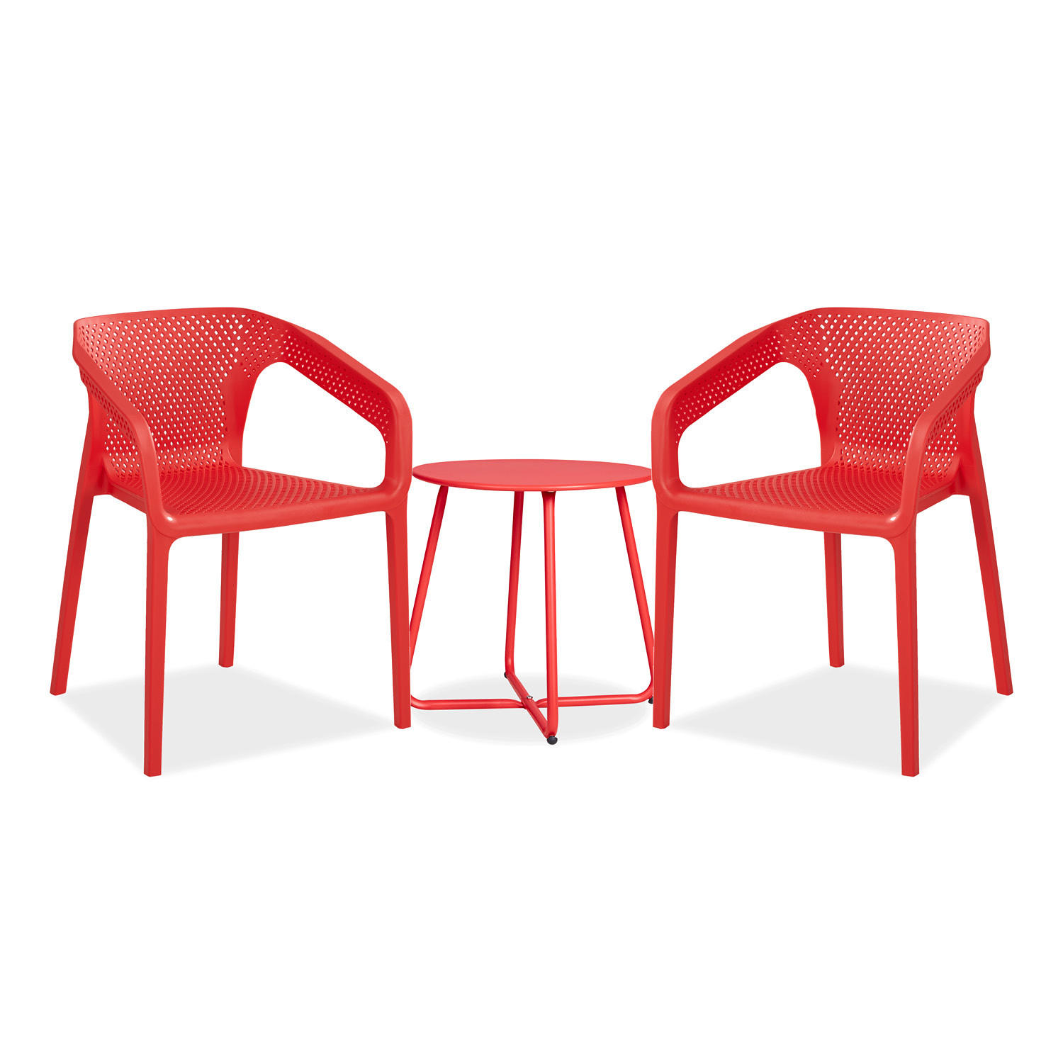 GARTENMÖBEL-SET 3-tlg. Kunststoff Rot - Rot, Kunststoff/Metall - Homestyle4u