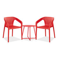 GARTENMÖBEL-SET 3-tlg. Kunststoff Rot - Rot, Kunststoff/Metall - Homestyle4u