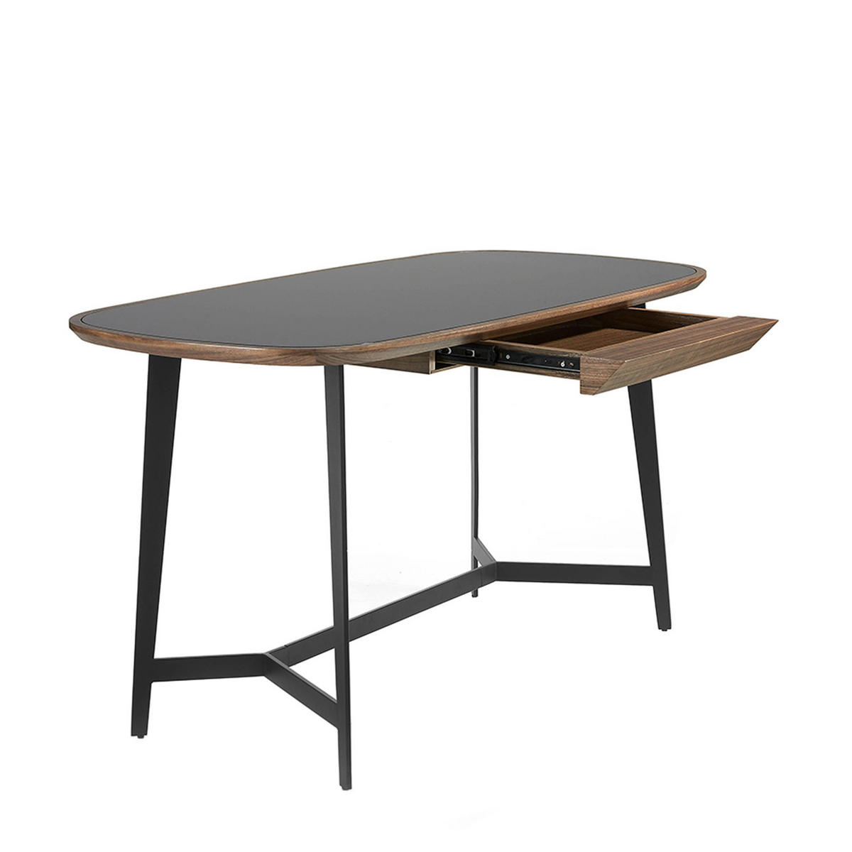 SCHREIBTISCH Schreibtisch Nussbaum und schwarzem Stahl mit schwarzer Glasplatte 140/72/76 cm - Walnussfarben/Schwarz, Holz/Metall (72/140/76cm) - ANGEL CERDA