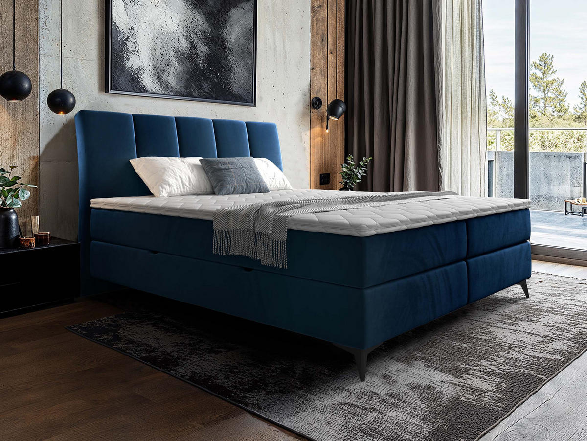 BOXBETT Forever - Blau/Schwarz, Holz/Textil (140/200cm) - MIRJAN24