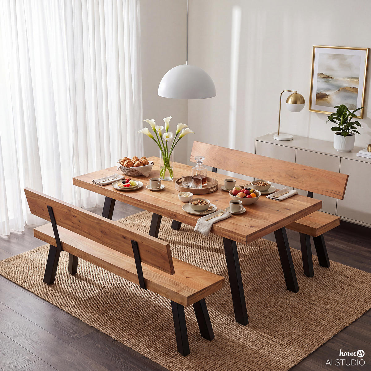 SITZBANK - Akazie massiv / Eisen - Akaziefarben, Holz/Metall (178/80/38cm) - home24