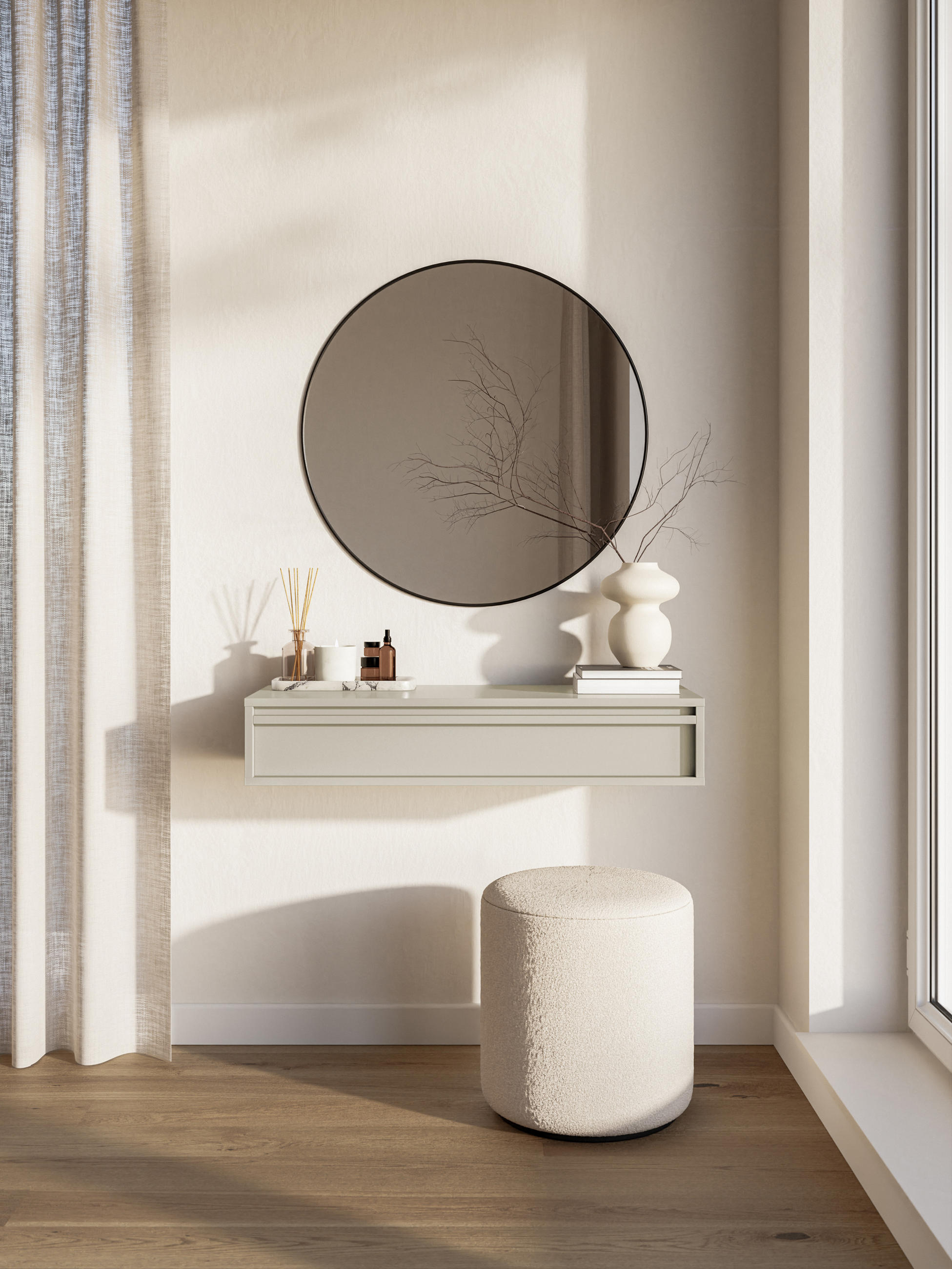 Thumbnail - Selsey Konsolentisch, Greige, Holzwerkstoff, 1 Schubladen, 90x17x34 cm, Wohnzimmer, Wohnzimmertische, Konsolentische