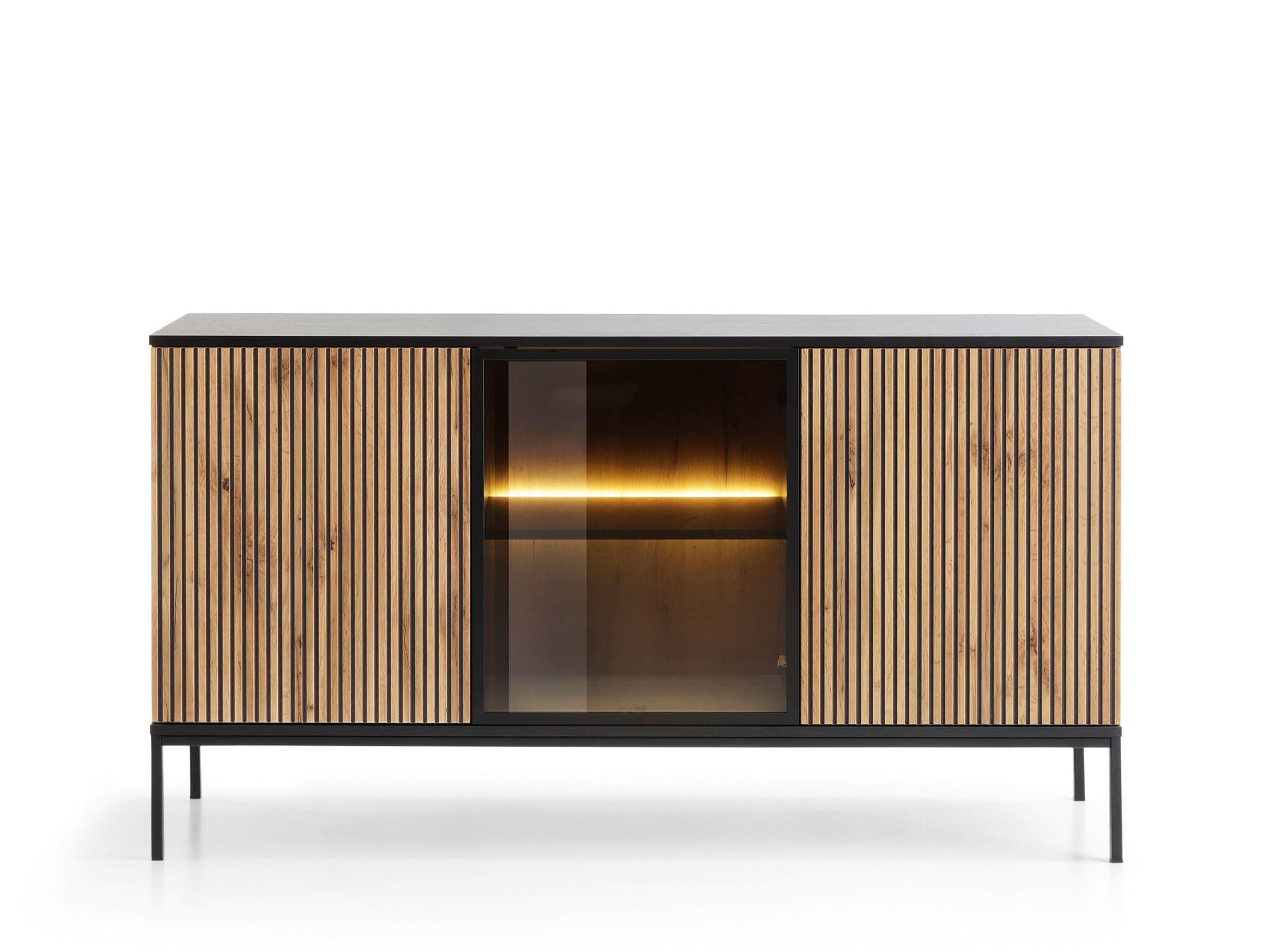 KOMMODE - Sentino S154 LED - Schwarz, Holzwerkstoff/Metall (154/83/39cm) - Möblo
