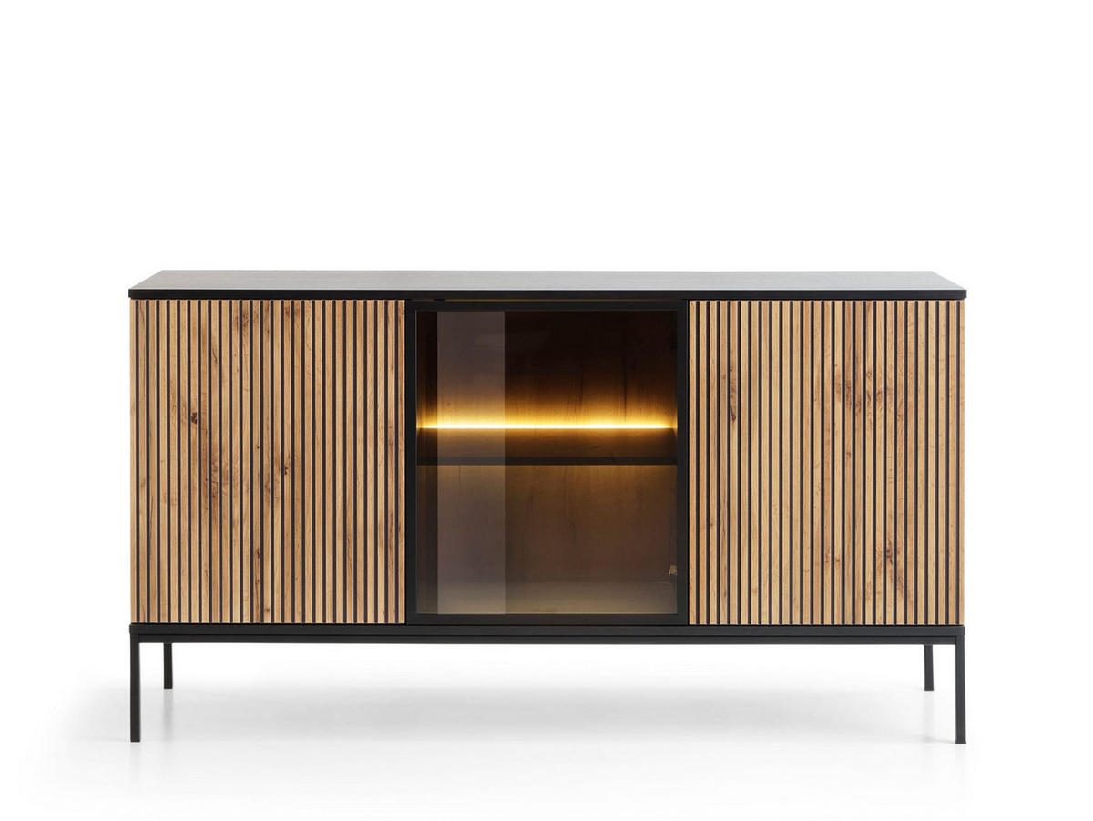KOMMODE - Sentino S154 LED - Schwarz, Holzwerkstoff/Metall (154/83/39cm) - Möblo