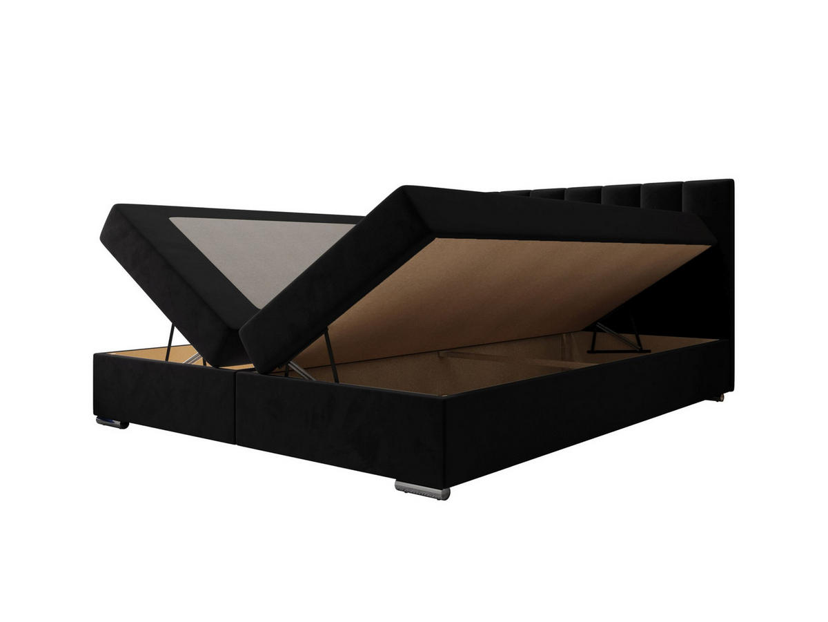 BOXBETT ZILANO 2 mit Matratze H3 und Topper 180x200 Itaka 15 - Schwarz, Holz/Textil (180/200cm) - Bedante