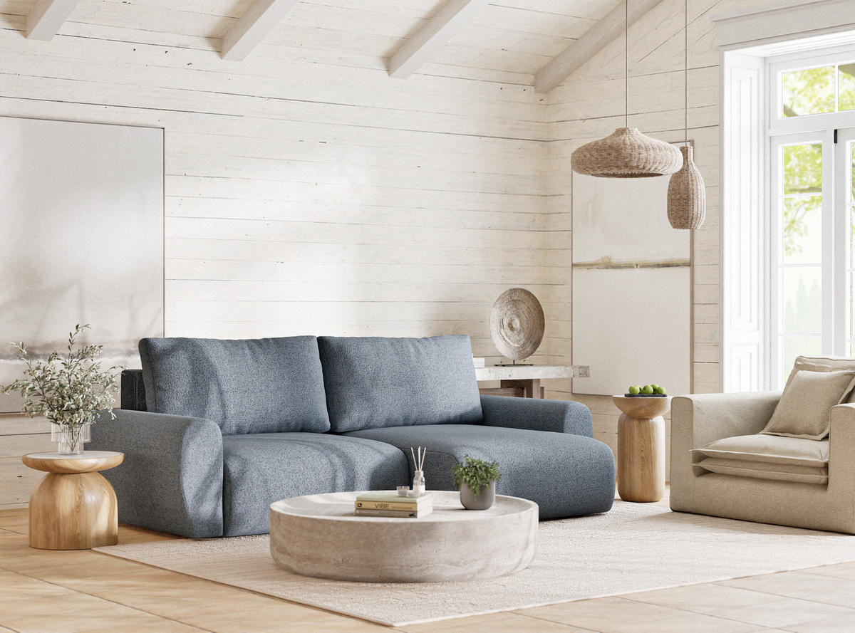 ECKSOFA MIT SCHLAFFUNKTION Numba Blau Webstoff - Blau/Schwarz, Holz/Holzwerkstoff (253/153cm) - Maison de Reve