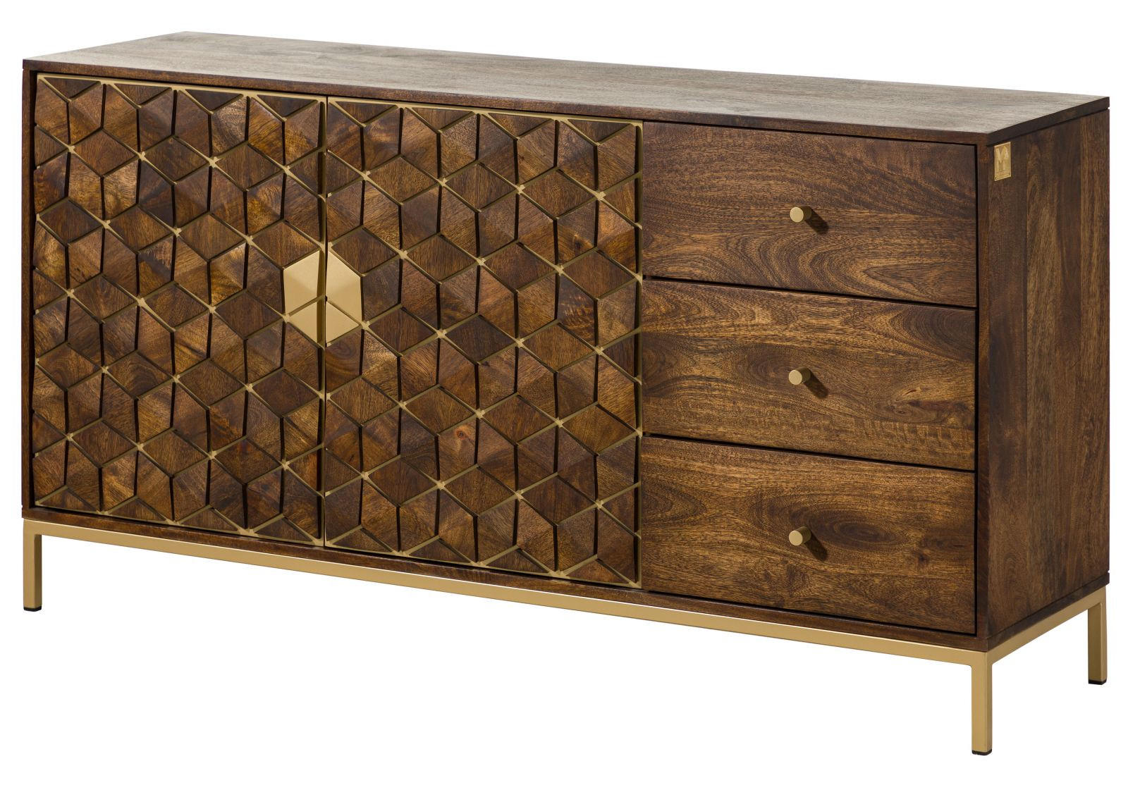 KOMMODE Mango 145x40x77 braun geölt DIAMOND #207 - Braun, Holz (145/77/40cm) - Massivmoebel24
