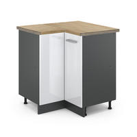 ECKUNTERSCHRANK R-Line Weiß Hochglanz 75.6 cm , AP Eiche - Weiß Hochglanz/Anthrazit, Holzwerkstoff (75.6/81.6/60cm) - Vicco