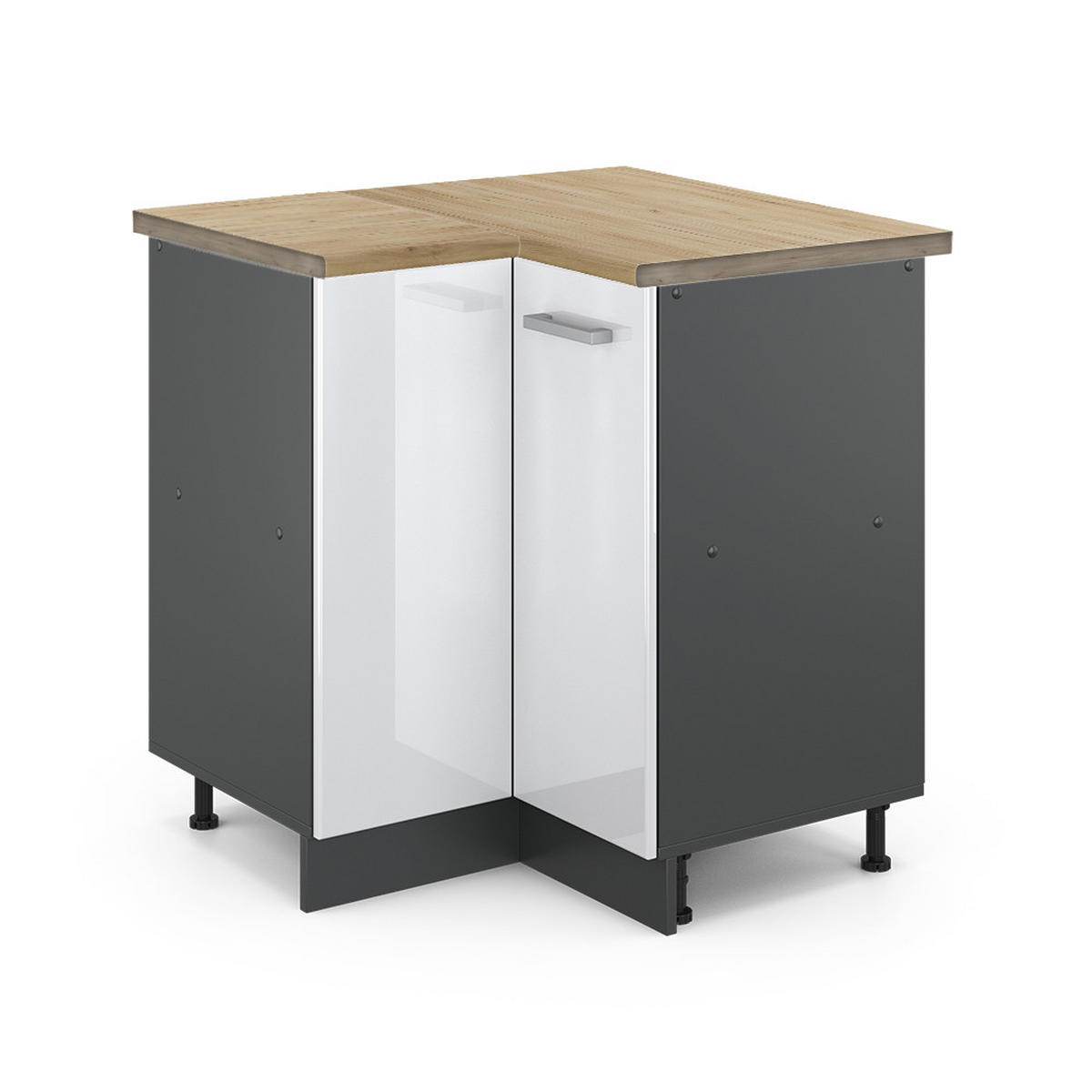 ECKUNTERSCHRANK R-Line Weiß Hochglanz 75.6 cm, AP Eiche - Weiß Hochglanz/Anthrazit, Holzwerkstoff (75.6/81.6/60cm) - Vicco