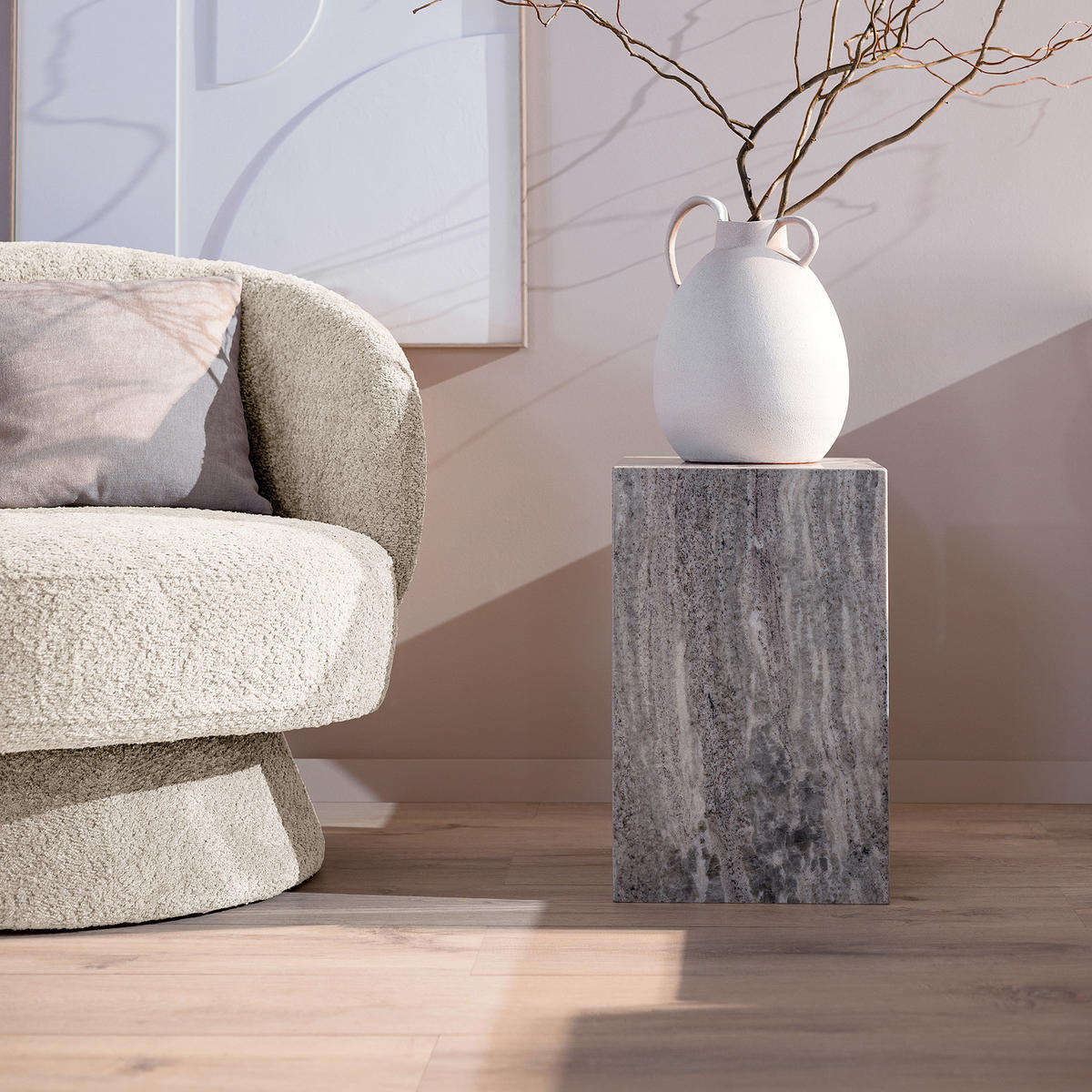 BEISTELLTISCH - Marmor - Hellgrau, Stein (30/30/48cm) - home24