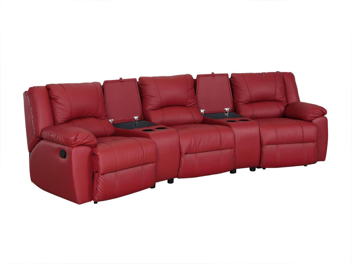 RELAXSOFA 3-Sitzer - Leder - Rot - AROMA - Rot, Leder (99/97/308cm) - Vente-Unique