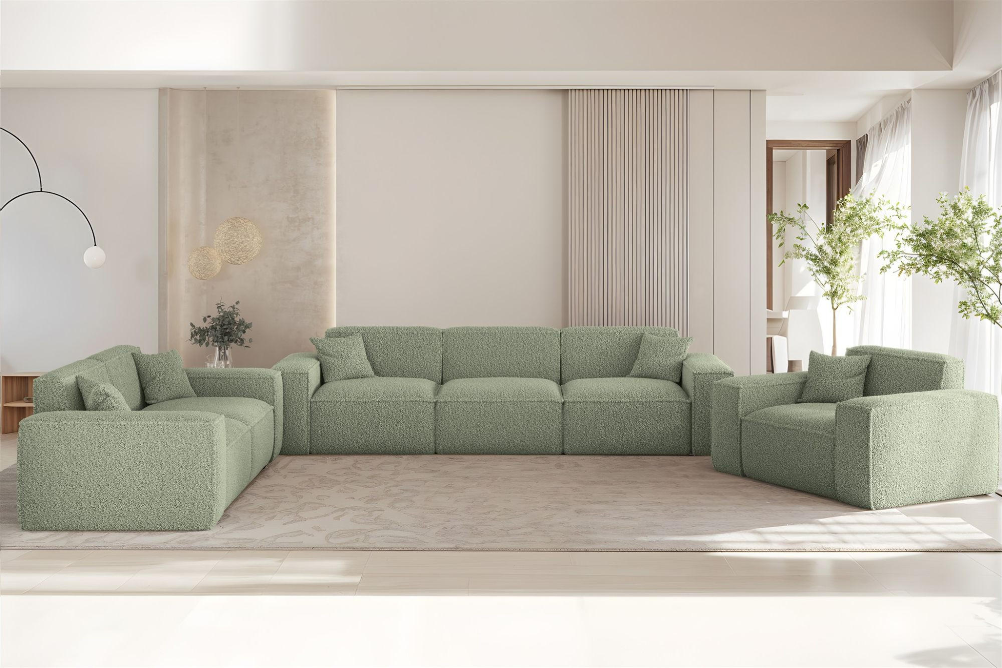 SOFASET Celes Premium 3-2-1 In Sven - Grün, Holzwerkstoff/Textil (218/73/90cm) - Fun Möbel