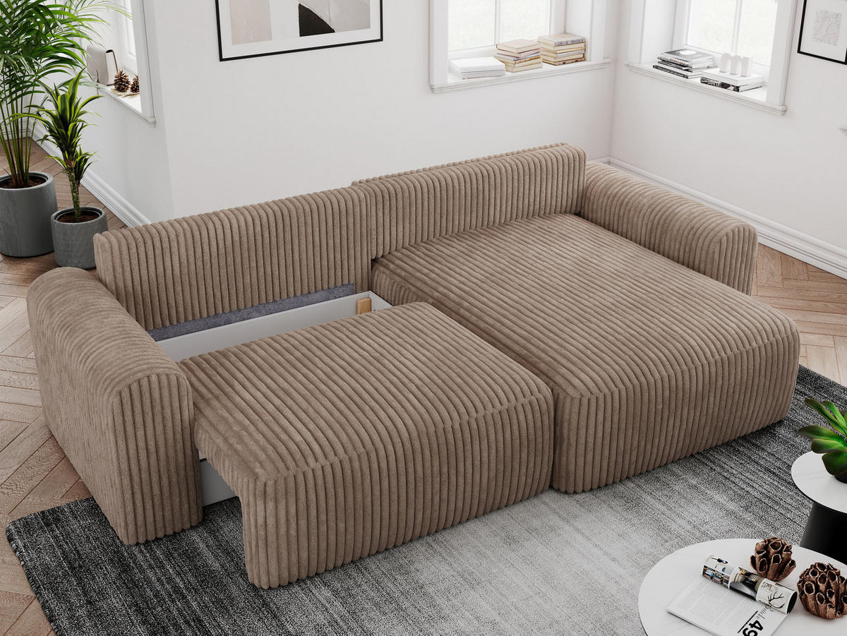 ECKSOFA NELSON Braun Cord - Schwarz/Braun, Kunststoff/Textil (274/152cm) - MKS
