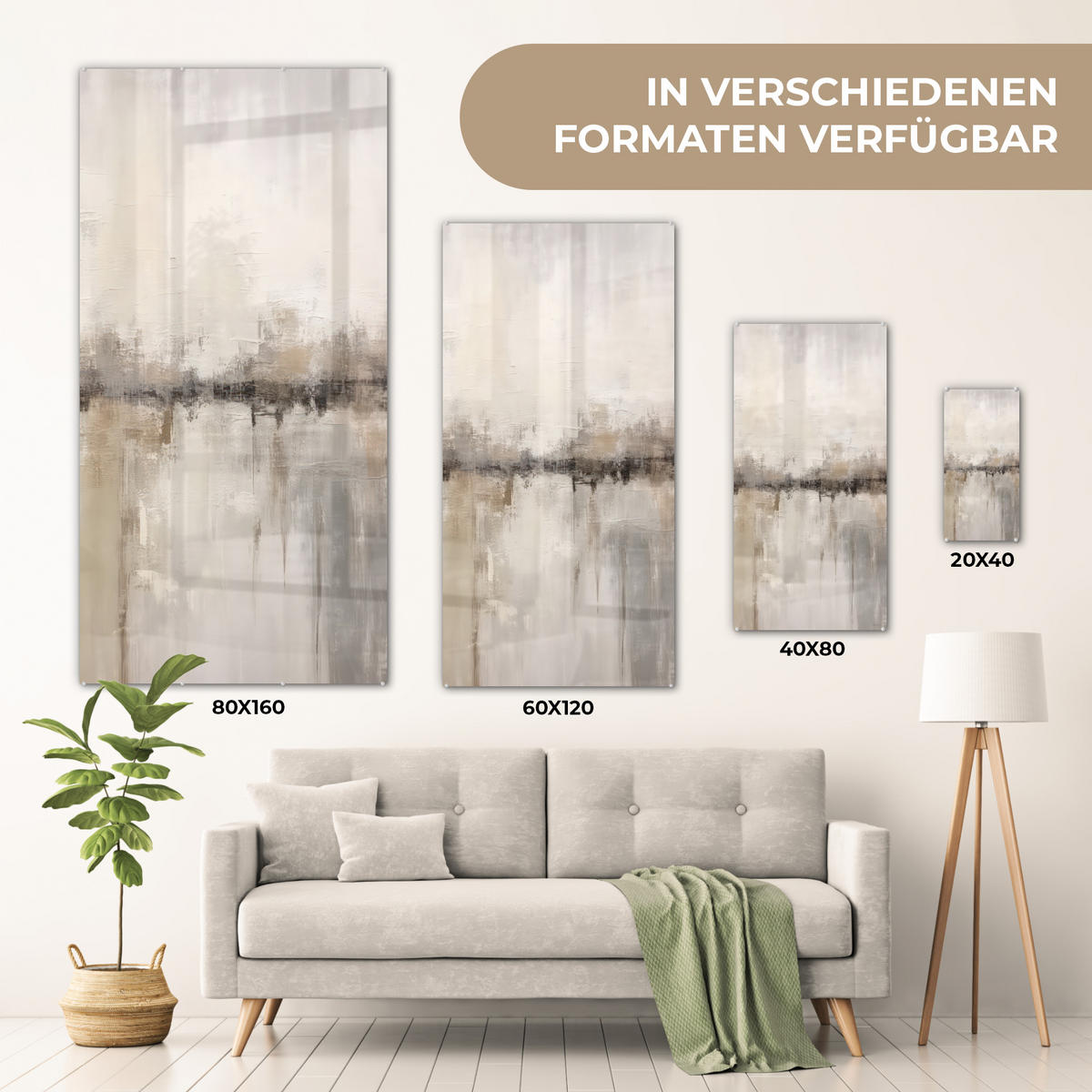 ACRYLGLASBILD Moderne Kunst - Abstrakt - Beige 60x120 cm - Beige, Glas (60/120cm) - MuchoWow