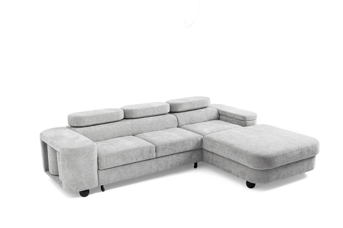 ECKSOFA LOVE L Rechts mit Schlaffunktion 124x210 Chenille Hellgrau - Hellgrau/Schwarz, Holz/Textil (205/284cm) - Muffo