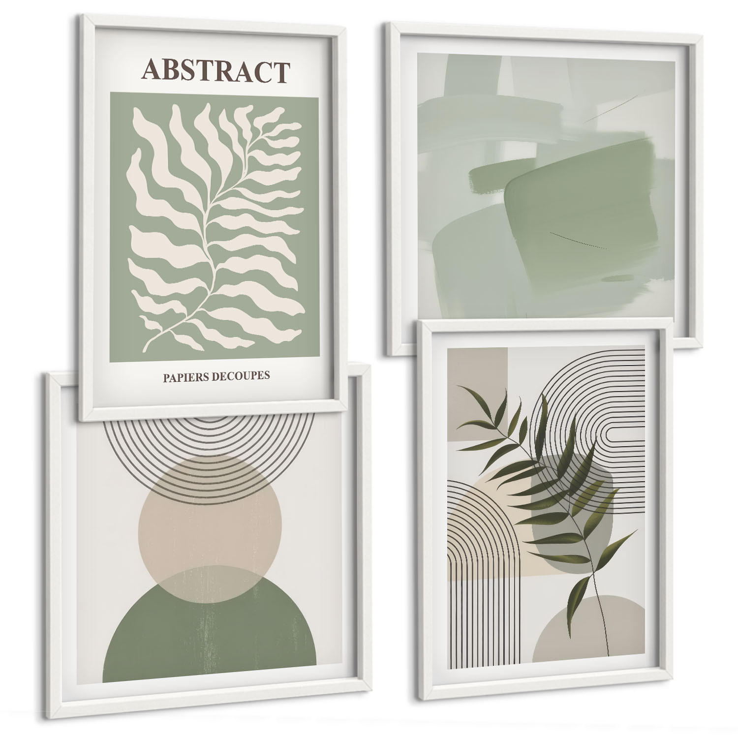 BILDER SET 4er Set - 50x50 cm & 40x60 cm Weißer Rahmen - Botanische Boho-Abstraktionen - Weiß, Kunststoff (50/50cm) - TULUP