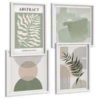 BILDER SET 4er Set - 50x50 cm & 40x60 cm Weißer Rahmen - Botanische Boho-Abstraktionen - Weiß, Kunststoff (50/50cm) - TULUP