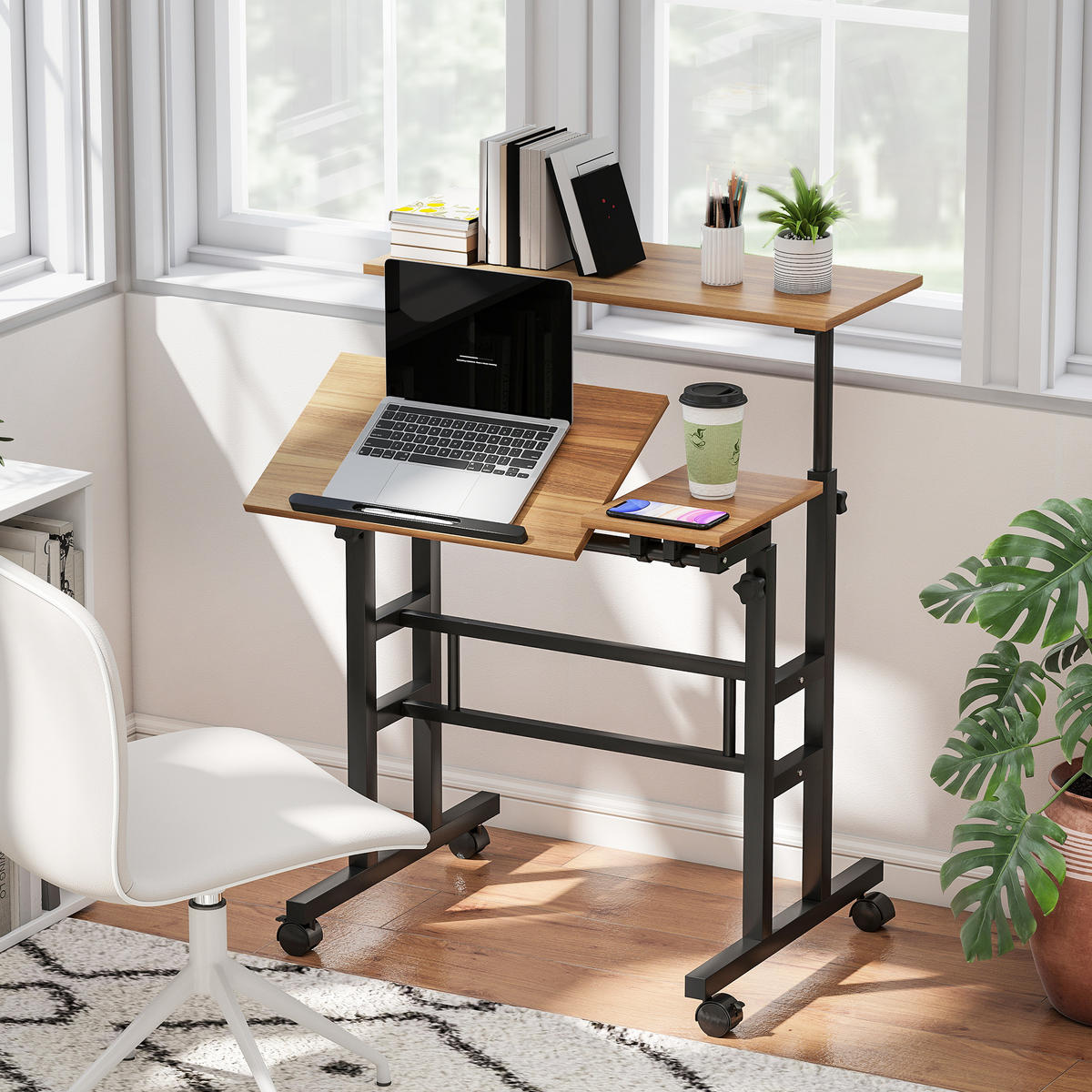 COMPUTERTISCH Braun höhenverstellbar mit neigbarer Arbeitsplatte und Rollen 70/60/70,5-120 cm - Braun, Holzwerkstoff (60/70/120cm) - PANGIVO