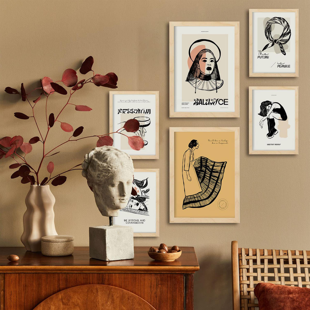 POSTER Set Mit 6 In Schwarzer Tinte Tapfer A3 & A4 Rahmenlos - Klar, Papier (29/3cm) - Nacnic