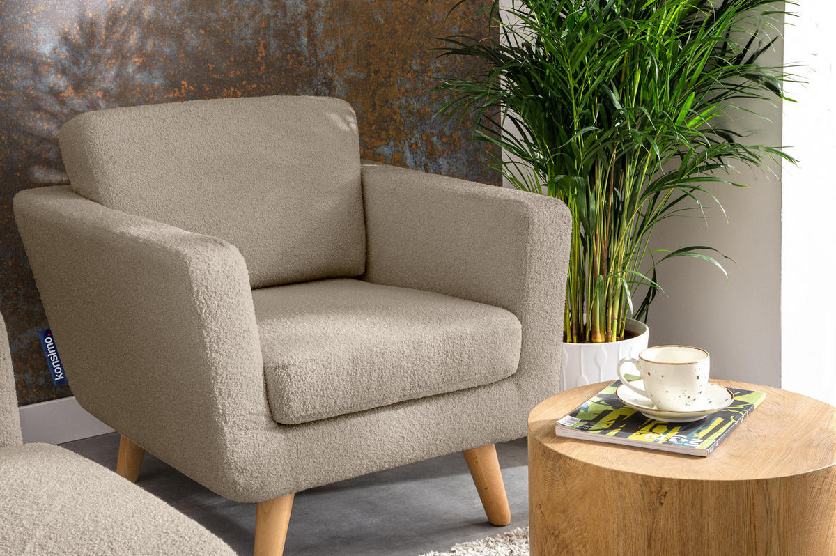 SESSEL TAGIO Massivholz-Beine, cremig - Creme/Braun, Buchenholz/Textil (86/80/88cm) - KONSIMO®