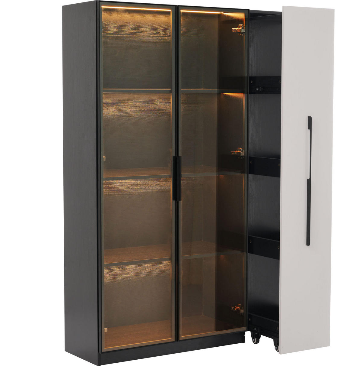 VITRINA 110,5/35/160 cm crna/bijela od MDF-a i stakla s LED rasvjetom i bočnim izvlačenjem - crna, drvni materijal (110.5/160/35cm) - OKWISH