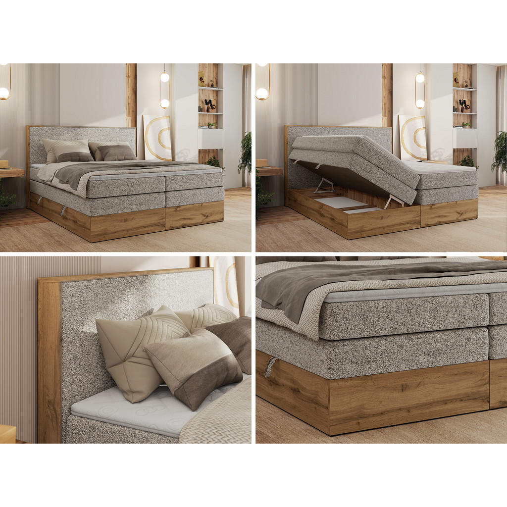 Thumbnail - MKS Boxbett, Beige, Textil, 2-Sitzer, H3, Rechteckig, 140x200 cm, Oeko-Tex®, Schlafzimmer, Betten, Boxspringbetten