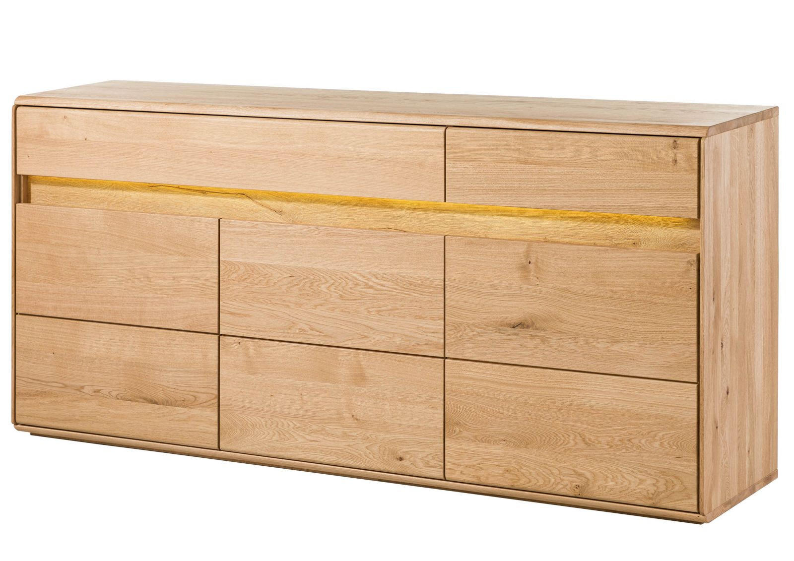 SIDEBOARD Wildeiche inkl. LED 183,5x43,5x86 natur geölt CARDIFF #130 - Braun, Holz (184/86/44cm) - Massivmoebel24
