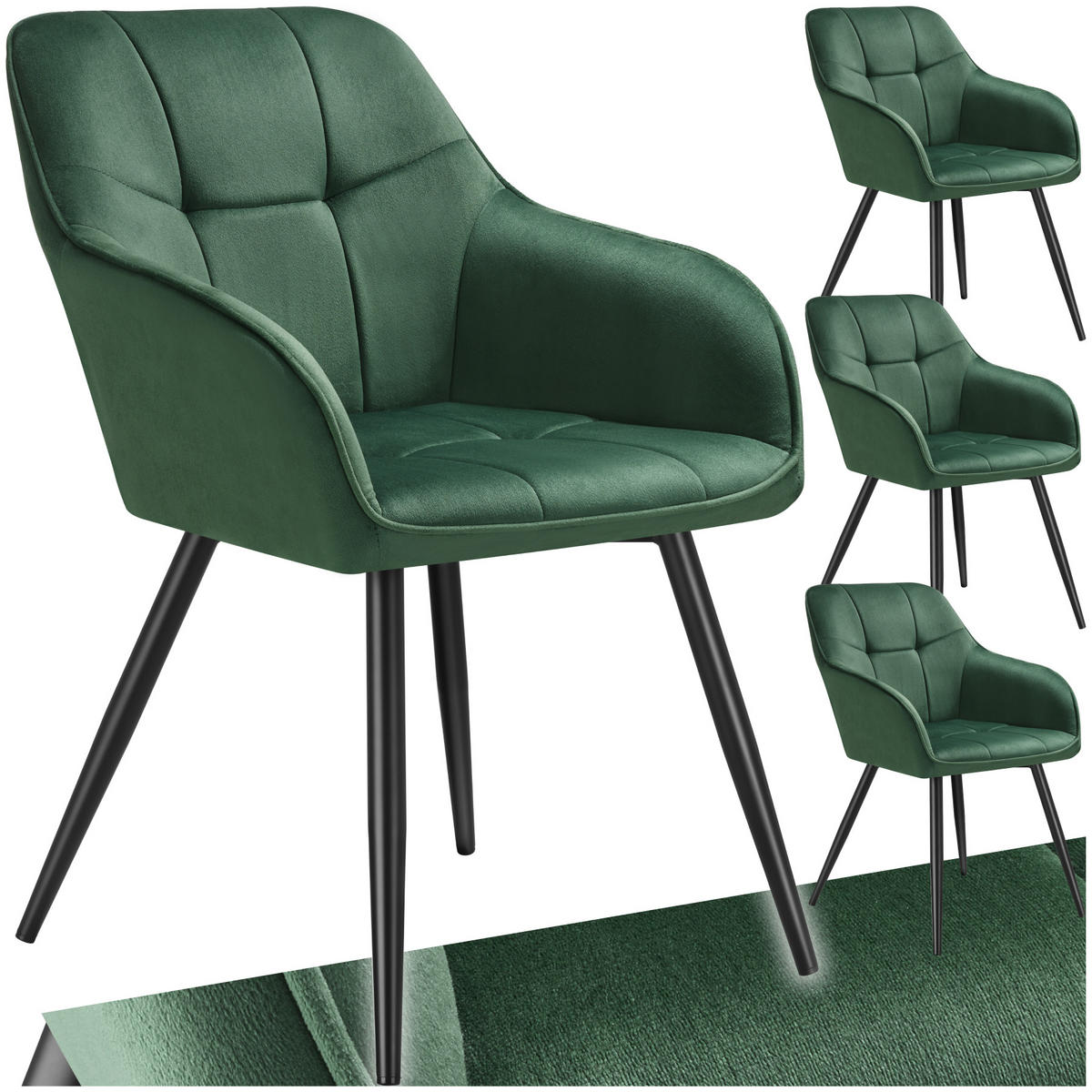 ESSZIMMERSTUHL 4er Set Marilyn 58 x 62 x 82 cm dunkelgrün/schwarz - Dunkelgrün/Schwarz, Kunststoff (58/82/62cm) - tectake