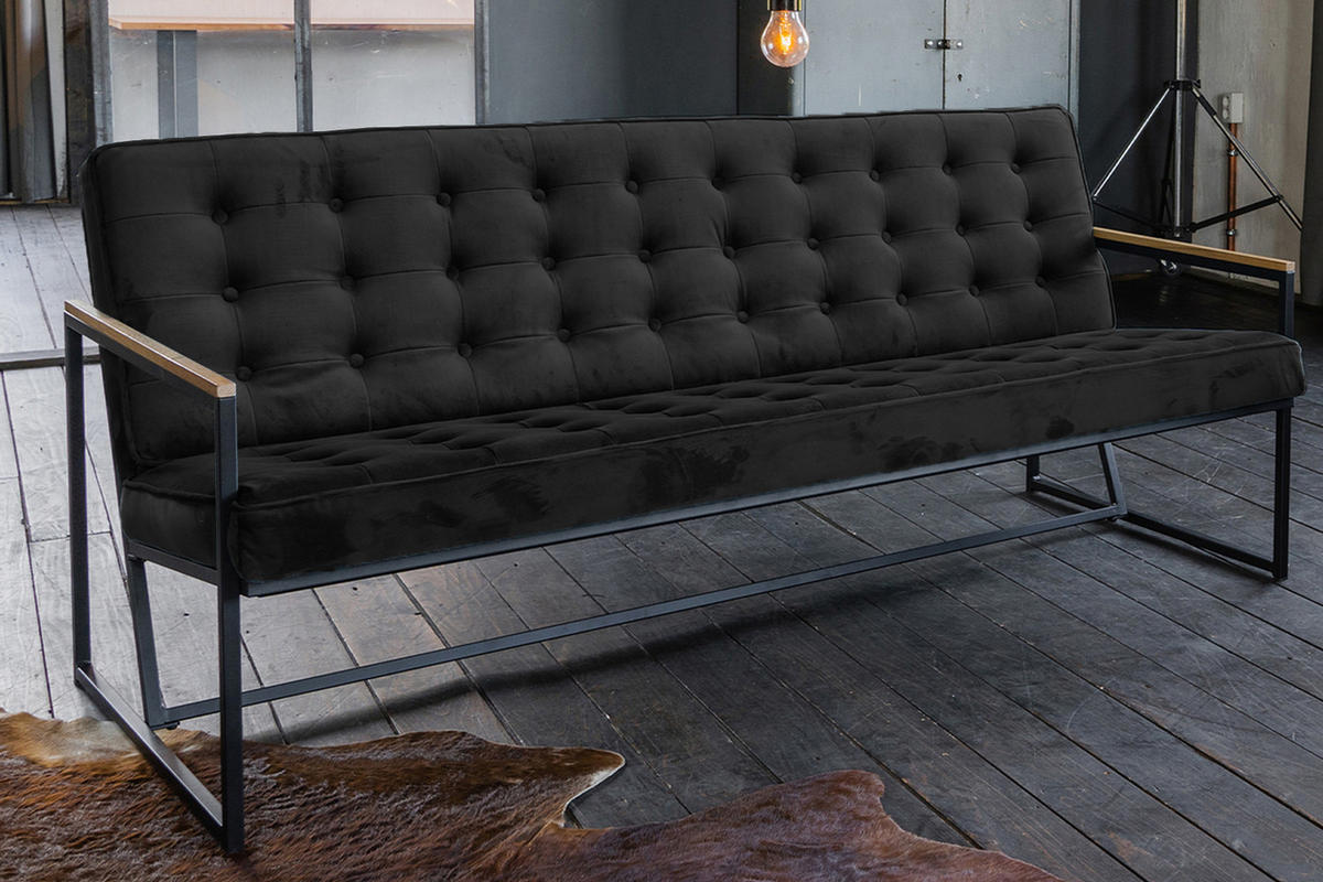POLSTERBANK ARLY Schwarz Velvet - Schwarz, Textil (173/80/77cm) - KAWOLA