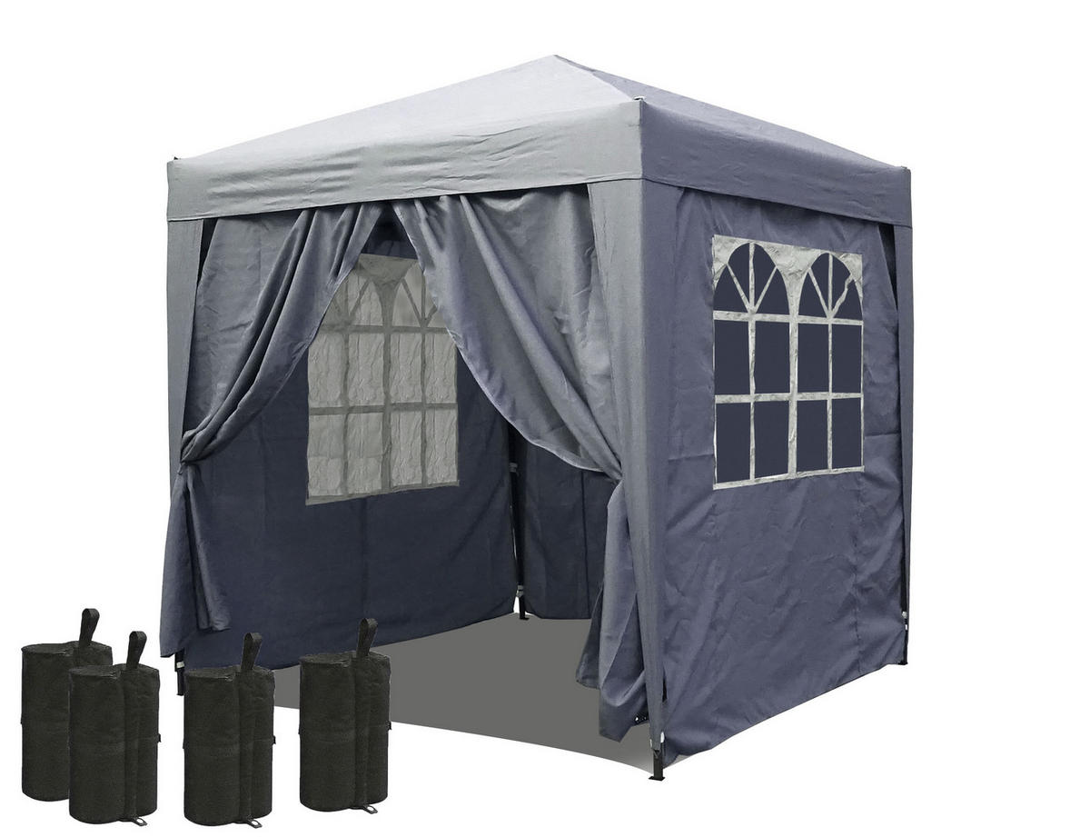 FALTPAVILLON 2x2m Smoky Grau inkl. 4 Fußgewichten - Grau, Metall (200/245/200cm) - QUICK STAR