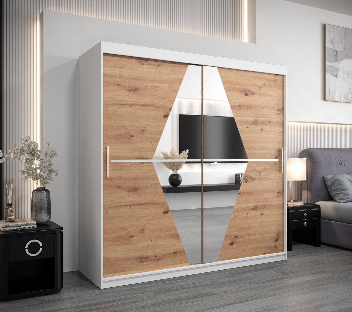 SCHWEBETÜRENSCHRANK 200/200/62 2-türig - Silberfarben/Eiche Artisan, Holz/Kunststoff (200/200/62cm) - Abiks Möbel