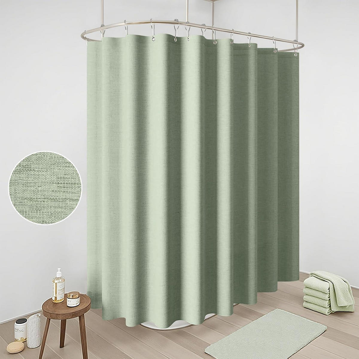 DUSCHVORHANG Leinen 275 x 182 cm Salbeigrün - Olivgrün, Textil (275/182cm)