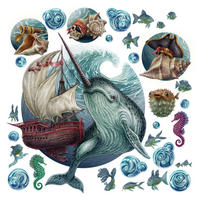 WANDAUFKLEBER 130x142cm - Meerestiere - Multicolor, Kunststoff (130/142/0.1cm) - Wallfluent