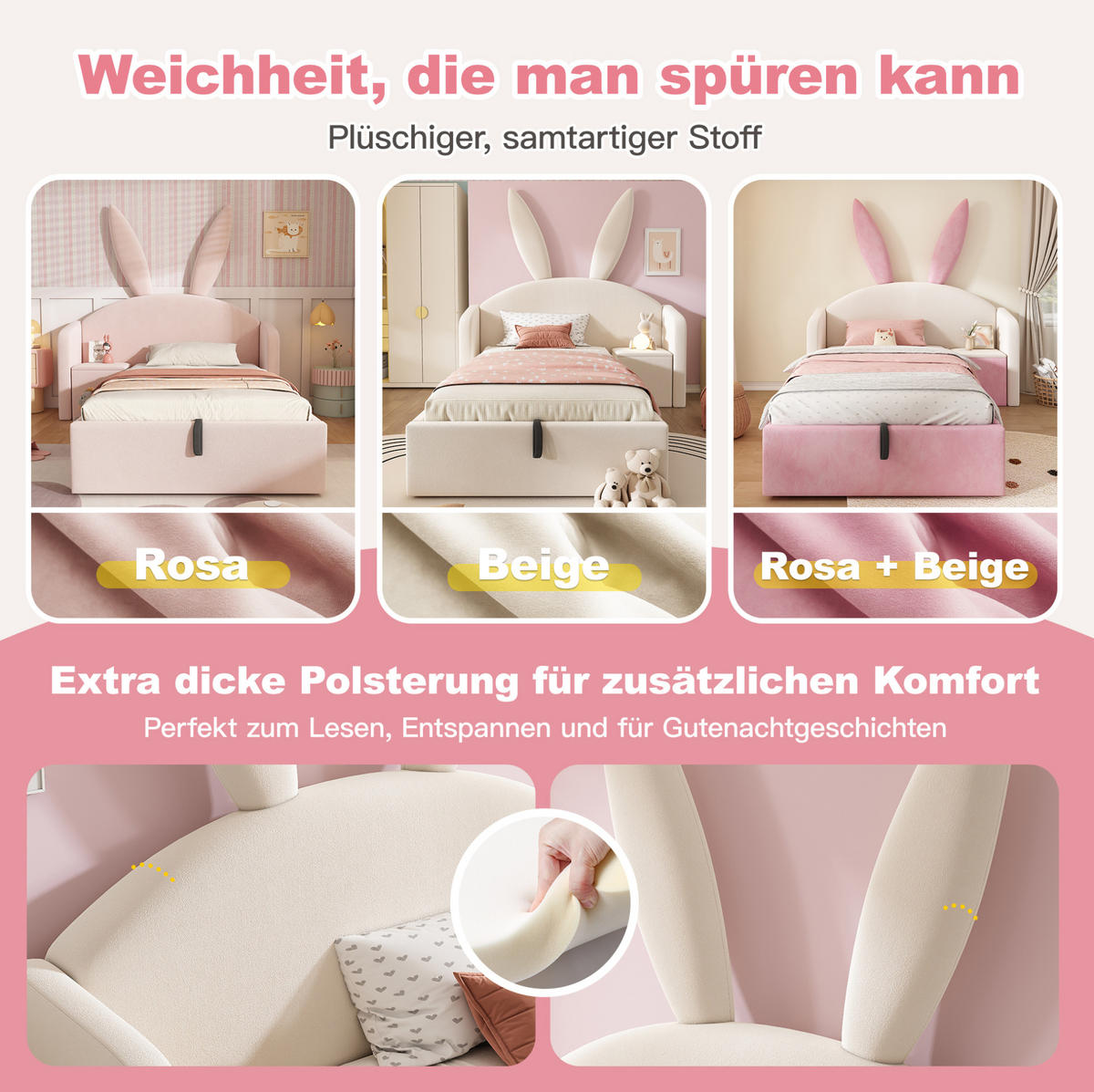 BETT mit Stauraum und Nachttisch 90x190 cm Samt Beige 2-tlg. - Beige, Metall (90/190cm) - Beauniv