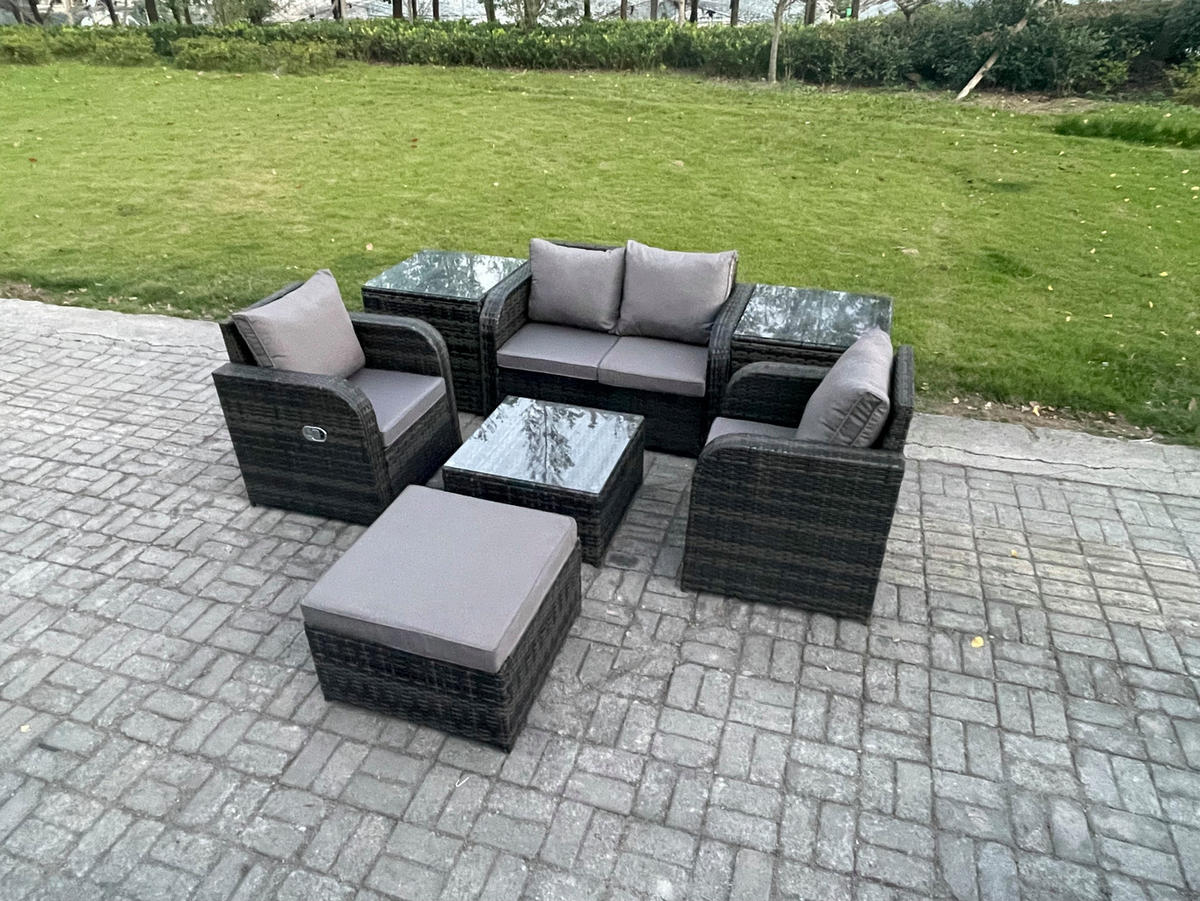 LOUNGESOFA-SET Polyrattan Dunkelgrau 5-Sitzer - Dunkelgrau, Metall - Fimous