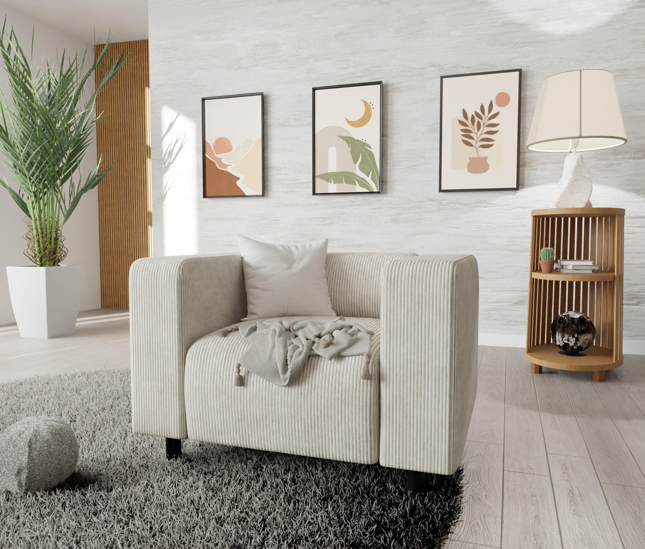SESSEL Tove Beige Cord - Beige/Schwarz, Holz/Kunststoff (95/65/80cm) - S-Style Möbel