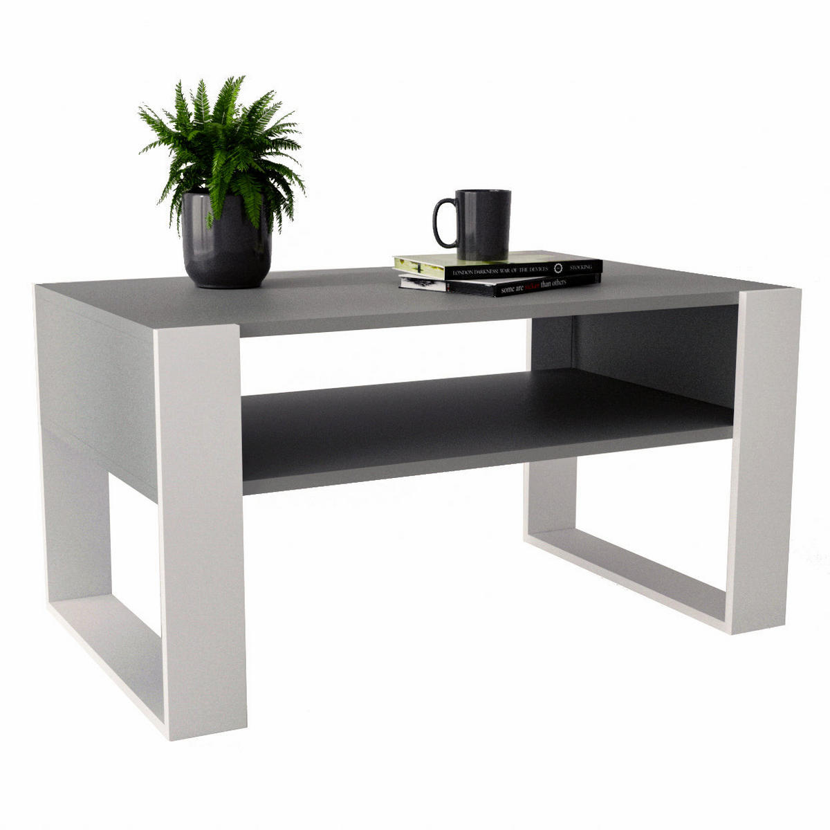 COUCHTISCH KARO 92 - Weiß/Grau, Holz (53.6/92/45cm) - Mat-Haus