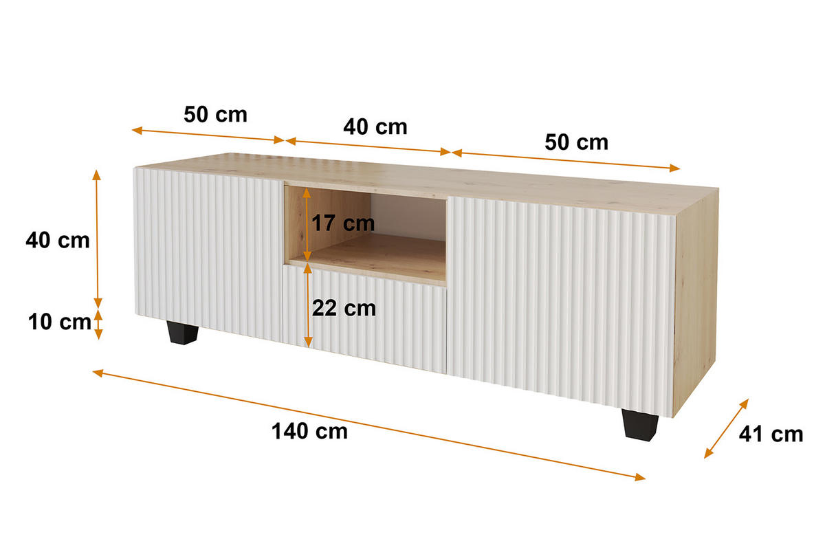 LOWBOARD NOA-2-S 140x50x41 cm - Artisan / Weiß - Schwarz/Weiß, Holzwerkstoff (140/50/41cm) - ALTDECOR
